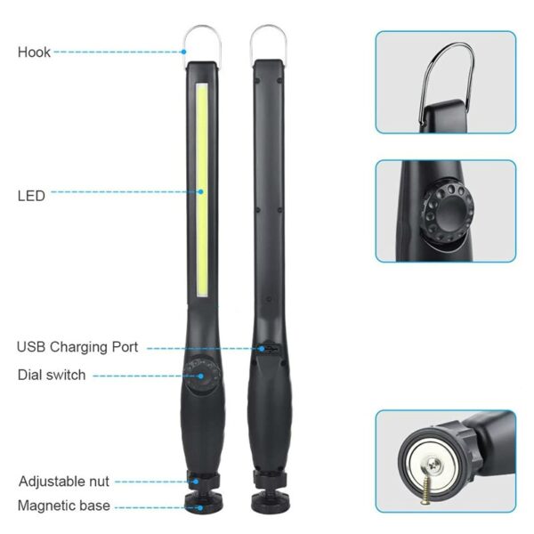 LED Work Light USB Rechargeable Work Light Portable Magnetic Cordless Inspection Light For Car Repair Home 4