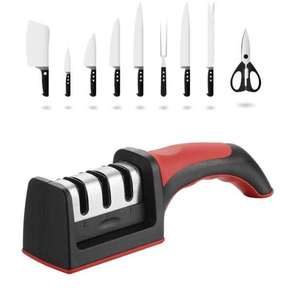 LMETJMA oštrilica za noževe u 3 faze s još 1 zamjenskim oštrilom Ručni alat za oštrenje kuhinjskih noževa za