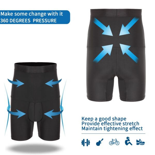 Txiv neej Lub Cev Shaper Compression Shorts Lub duav Tus Kws Qhia Tummy Tswj Slimming Shapewear Modeling Girdle Anti Chafing Boxer 4