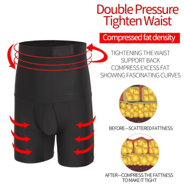 Txiv neej Lub Cev Shaper Compression Shorts Lub duav Tus Kws Qhia Tummy Tswj Slimming Shapewear Modeling Girdle Anti Chafing Boxer 5