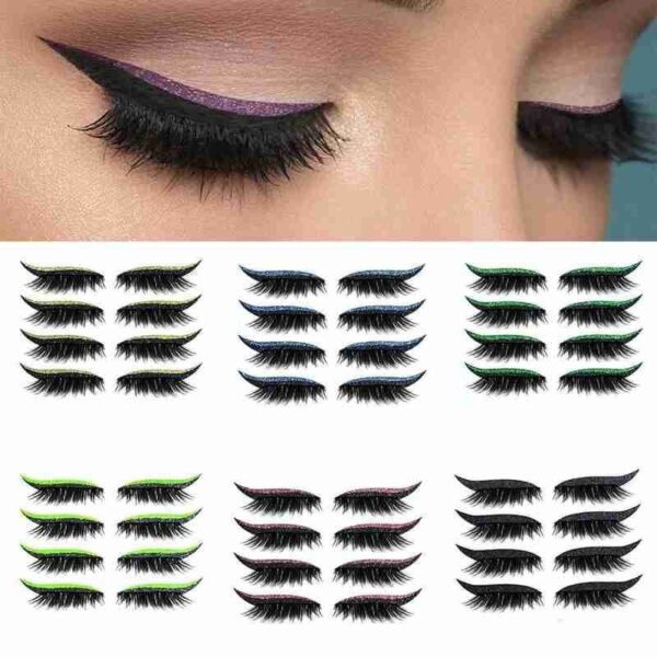 Кайрадан колдонула турган Eyeliner жана Кирпик чаптамасы Fashion Eyes Sticker Макияж Eyeliner Көздүн көлөкөсү Face Sticker Eyes Makeup BlingBling 12