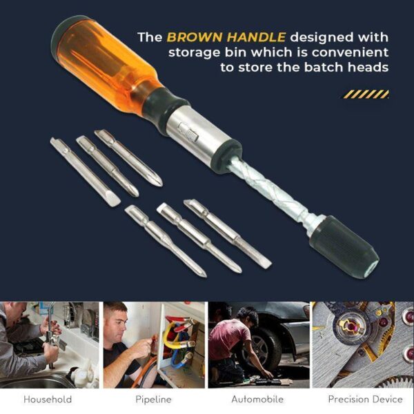 Sueea Push Pull Ratchet Screwdriver Set 6 in 1 Screwdriver Bit Set Lengan Driver Bit Holder 3