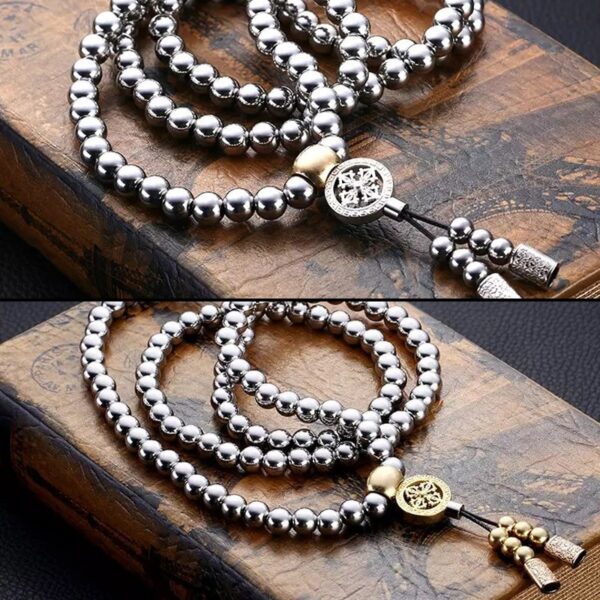 Tactical 10MM Steel Chain Buddha Beads Self Defense Hand Bracelet Necklace EDC Outdoor Tools Self Protection 3