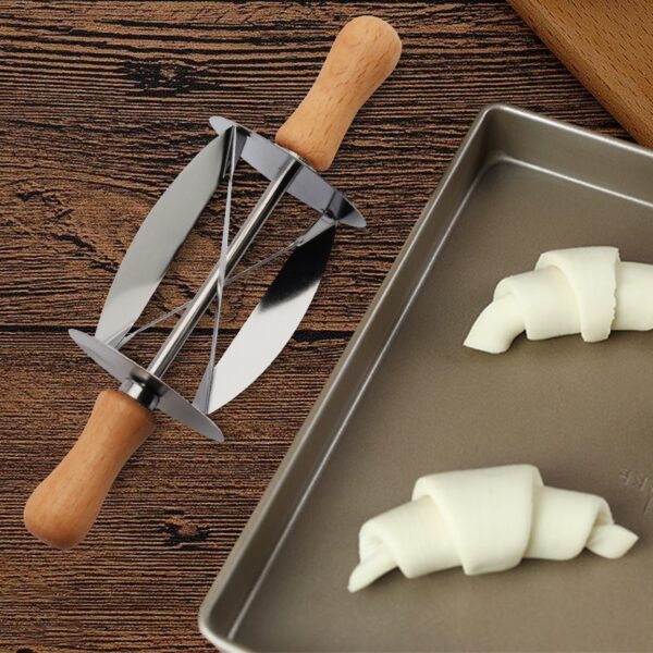 Upspirit Stainless Steel Rolling Cutter for Making Croissant Bread Wheel Dough Pastry Knife Wooden Handle baking 3