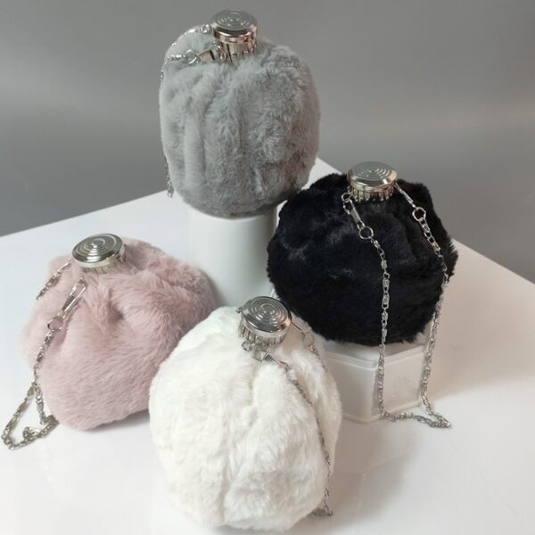 Winter Fur Hip Flask Bucket Bag Plush Mini Bag Female Tide Cute Chain Shoulder Messenger Bag