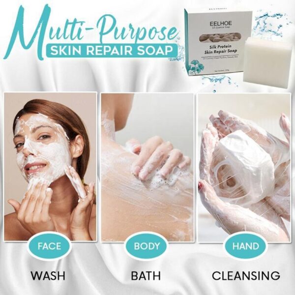 100g Silk Protein Skin Repair Facial Cleaning Soap Remove Mites Blackheads Handmade Soap Oil Control Bath 3