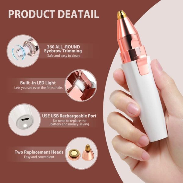 2 IN 1 Eyebrow Trimmer Women Facial Epilator Multifunction Waterproof Painless Hair Remover Ear Nose Hair 8