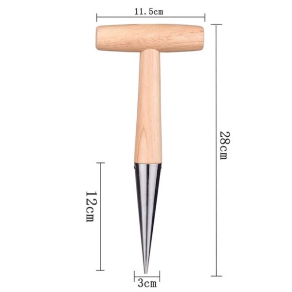 Gardening Hole Puncher with Wooden Handle Convenience Hole Digger Garden Tool for Sow Seeds Transplant Plant 4