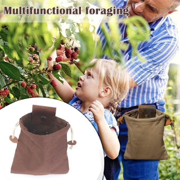 Leather Canvas Pouch Multifunctional Outdoor Foldable Foraging Bag Jungle Fruit Ho Khetha Mekotla ea polokelo For Hiking Camping 2