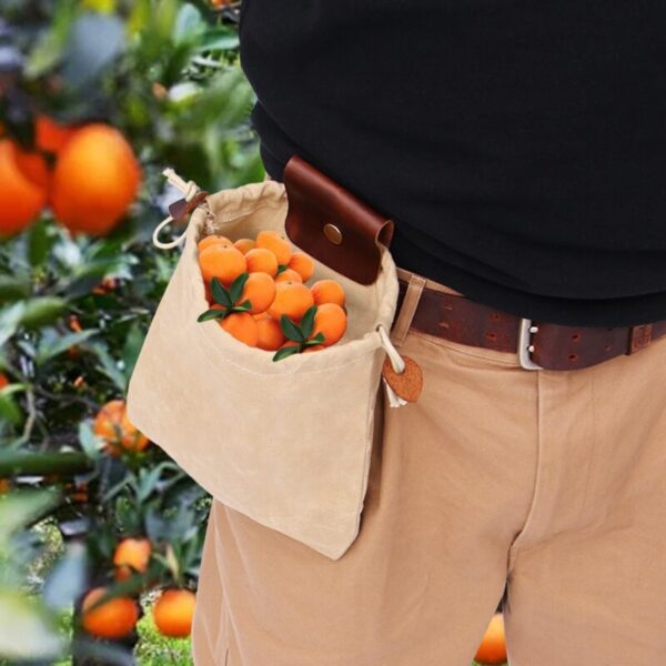 Leather Canvas Pouch Multifunctional Outdoor Foldable Foraging Bag Jungle Fruit Ho Khetha Mekotla ea polokelo For Hiking Camping 3