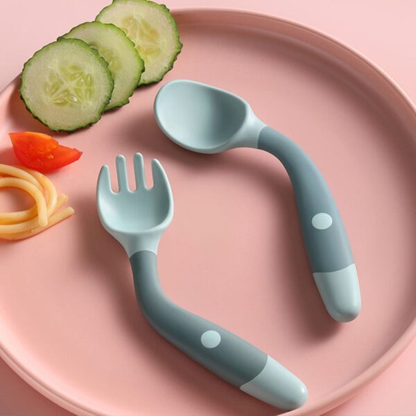 Silicone Spoon for Baby Utensils Set Auxiliary Food Toddler Learn To Eat Training Bendable Soft Fork