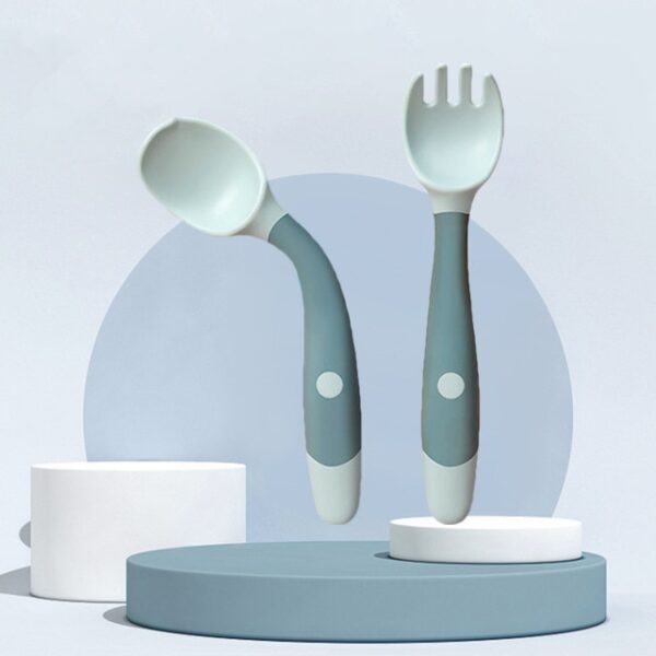Silicone Spoon for Baby Utensils Set Auxiliary Food Toddler Learn To Eat Training Bendable Soft