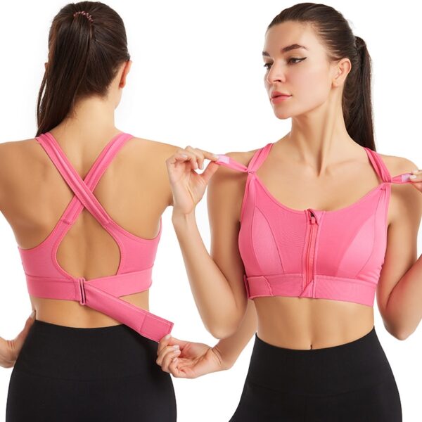 Soutien-gorge de Sport pour femmes, haut court, ceinture réglable, fermeture éclair, Yoga, course à pied, gilet Push Up 2