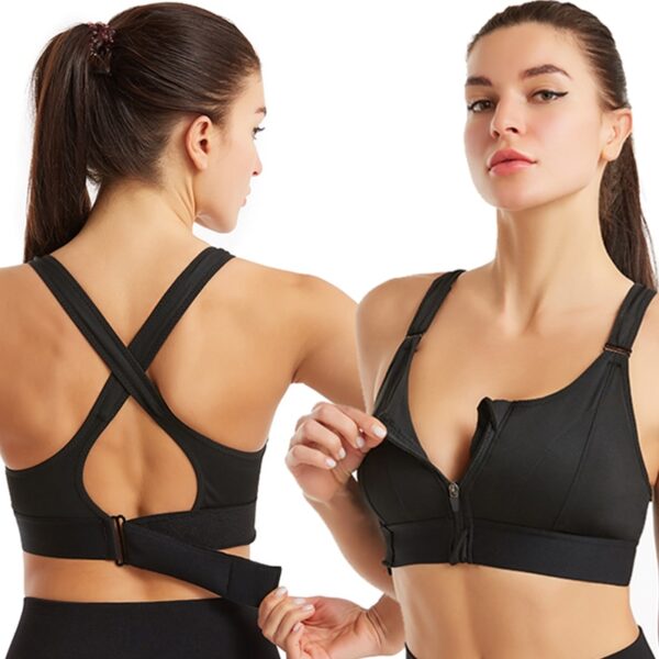 Soutien-gorge de sport pour femmes Sportswe Crop Top de sport Ceinture réglable Zipper Yoga Running Bras Push Up Vest