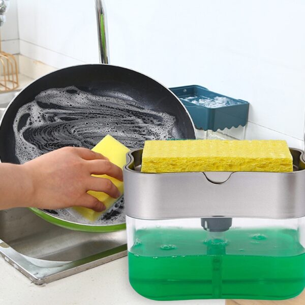 2 in 1 Scrubbing Liquid Detergent Dispenser Press type Liquid Soap Box Pump Organizer with Sponge 1