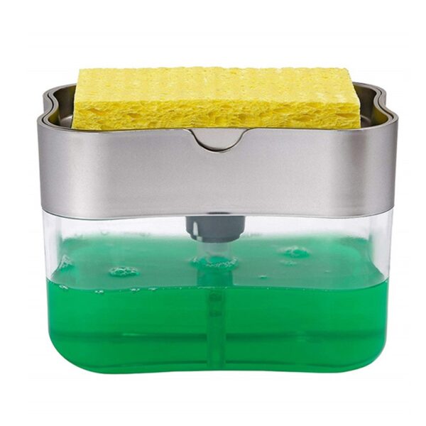 2 in 1 Scrubbing Liquid Detergent Dispenser Press type Liquid Soap Box Pump Organizer with Sponge 2