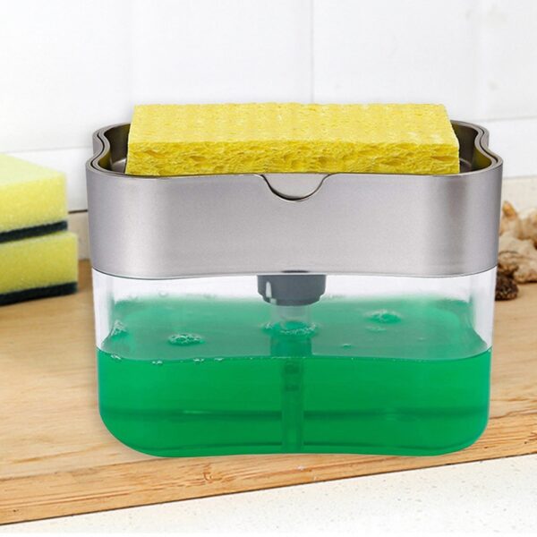 2 in 1 Scrubbing Liquid Detergent Dispenser Tobetsa mofuta oa Liquid Soap Box Pump Organizer with Sponge 5