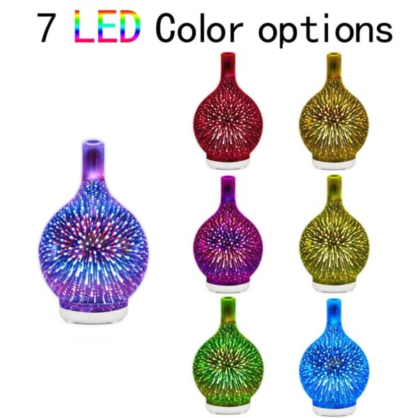 3D Firework Kaca Usb Air Humidifier sareng 7 Warna Led Night Light Aroma Minyak Atsiri Diffuser 3