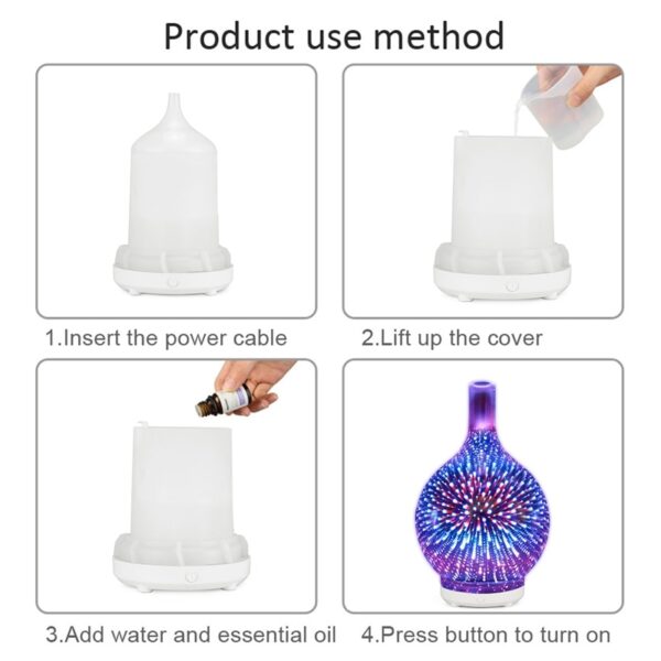 Humidificateur d'air Usb en verre de feu d'artifice 3D avec diffuseur d'huile essentielle d'arôme de veilleuse Led à 7 couleurs 4