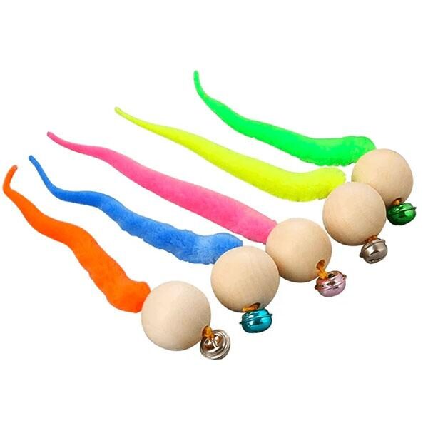 5 3 1PCS Wiggly Balls Cat Bell Toys New Cat Chewing Toys Wooden Ball Wiggly Tail