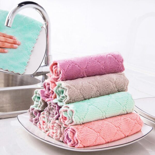 5pcs Còmhdach dùbailte Absorbent Microfiber Kitchen Cloth Dish Non stick stick Ola Glanadh Dachaigh Wiping Towel 7