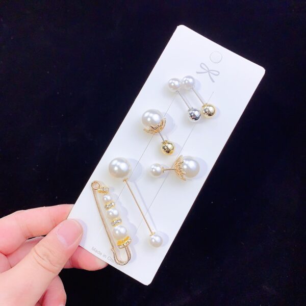 6pcs 4pcs set Pearls Brooch Tightening Waistband Pin Smaller Openning Bottom Brooches Rhinestone Metal Diy ຊອກຫາ 3