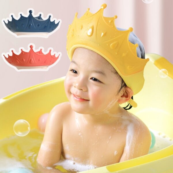 Adjustable Baby Shower Cap Crown Shape Wash Hair Shield Hat for Baby Ear Protection Safe Children