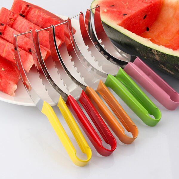 Basedidea Watermelon Slicer เครื่องตัดแตงโมสแตนเลสแบบง่ายพร้อมฝาปิดป้องกันการสไลด์ Fast Melon Cutters 2