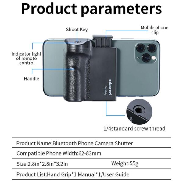 CapGrip Bežični Bluetooth pametni telefon Ručica za pojačavanje selfija Ručka Držač telefona Stabilizator Stalak Držač okidača 1 4 3