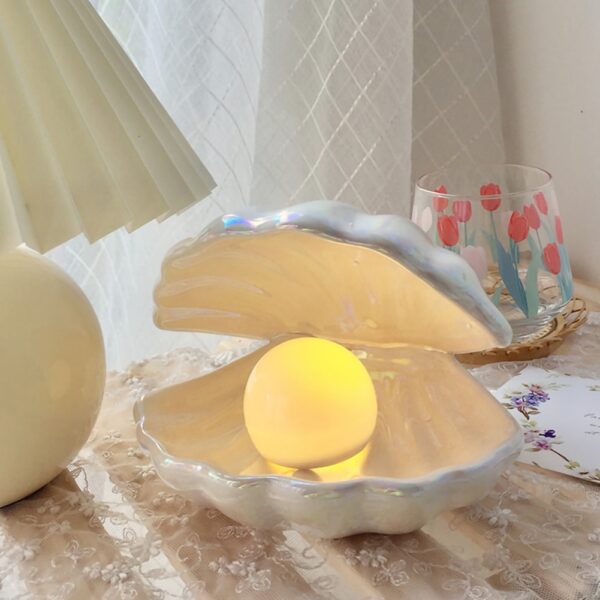 Ceramic Shell Lamp Pear Night Light Desktop Decoration Fantasy Mermaid Fairy Bedroom Bedside Lamp Storage Lighting 1