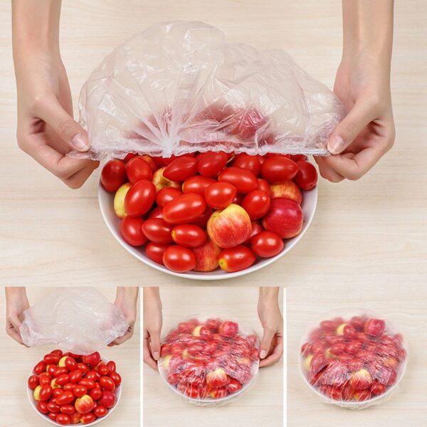 Disposable Food Cover Plastic Wrap Elastic Food Lids For Fruit Bowls Cups Caps Storage Kitchen Fresh 1