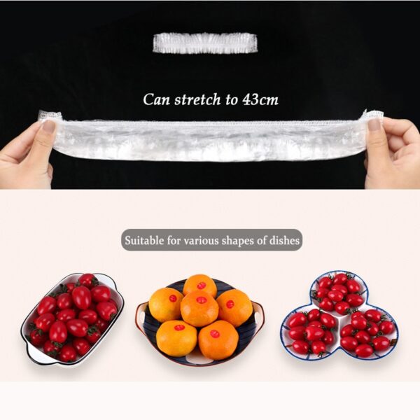 Disposable Food Cover Plastic Wrap Elastic Food Lids For Fruit Bowls Cups Caps Storage Kitchen Fresh 4