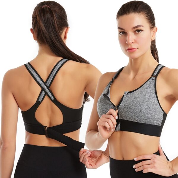 Of Women s Sports Bra Gathered Without Steel Ring Adjustable Belt Front Zipper Yoga Running Vest 1