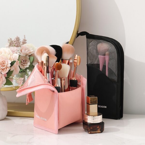 PURDORED, 1 pieza, bolsa de cosméticos con soporte para mujer, bolsa de maquillaje con cremallera transparente, brocha de maquillaje de viaje para mujer, 1