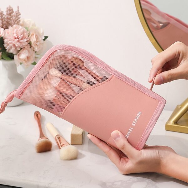PURDORED 1 Pc Stand Cosmetic Bag for Women Clear Zipper Makeup Bag Travel Female Makeup Brush 2