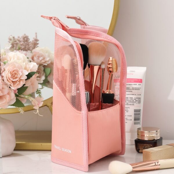 PURDORED 1 Pc Stand Cosmetic Bag for Women Clear Zipper Makeup Bag Travel Female Makeup Brush 4