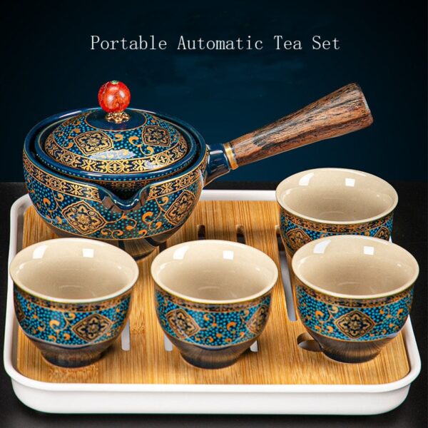 Palesa Portable Exquisite Chinese Gongfu Kung Fu Tea Set Ceramic Teapot W Wooden Handle Side handle 1