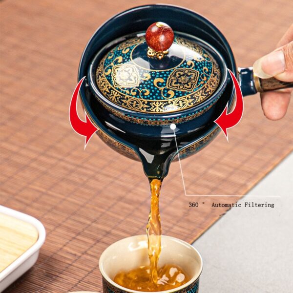 Portable Flower Exquisite Chinese Gongfu Kung Fu Tea Set Ceramic Teapot W Wooden Handle Side handle 2