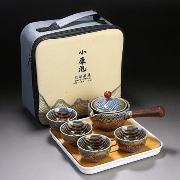 Palesa Portable Exquisite Chinese Gongfu Kung Fu Tea Set Ceramic Teapot W Wooden Handle Side handle 3