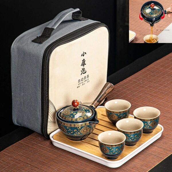 Palesa E nkehang Hantle Sechaena Gongfu Kung Fu Tea Set Ceramic Teapot W Wooden Handle Side handle