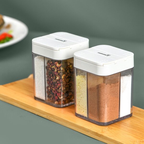 Seasoning Box Four Divided Transparent Plastic Storage Box Cooking Bottle Seasoning Jar Hand Press Household Kitchen 2