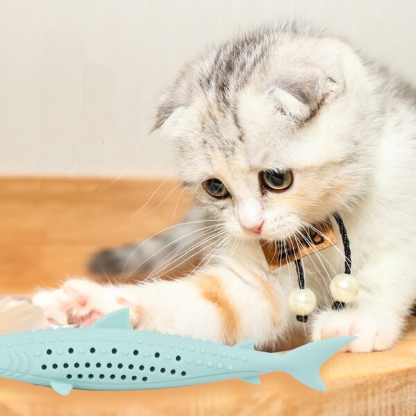 Silicone Mint Fish Cat Toy Pet Catnip Soft Clean Teeth Toothbrush Chew Cats Toys Molar Stick 5