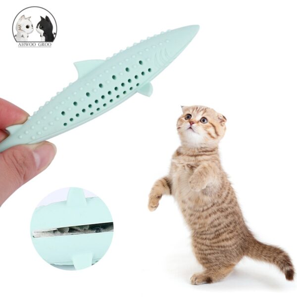 Bréagán Cat Éisc Mionta Cat Silicone Peataí Catnip Fiacla Glan Glan Fiacail Scuaba Fiacla Cataí Bréagáin Molar