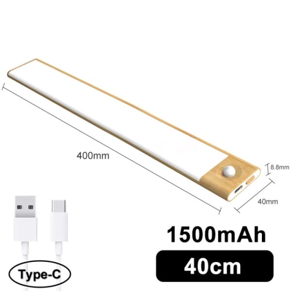 Wood Grain Ultra yakaonda LED Motion Sensor Pasi peKabhineti Mwenje Type C USB Kuchaja Husiku Mwenje 1.jpg 640x640 1