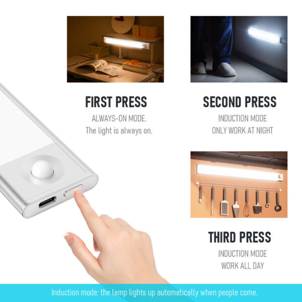 Wood Grain Ultra thin LED Motion Sensor Under Cabinet Lights Type C USB Charging Night Lamp 3