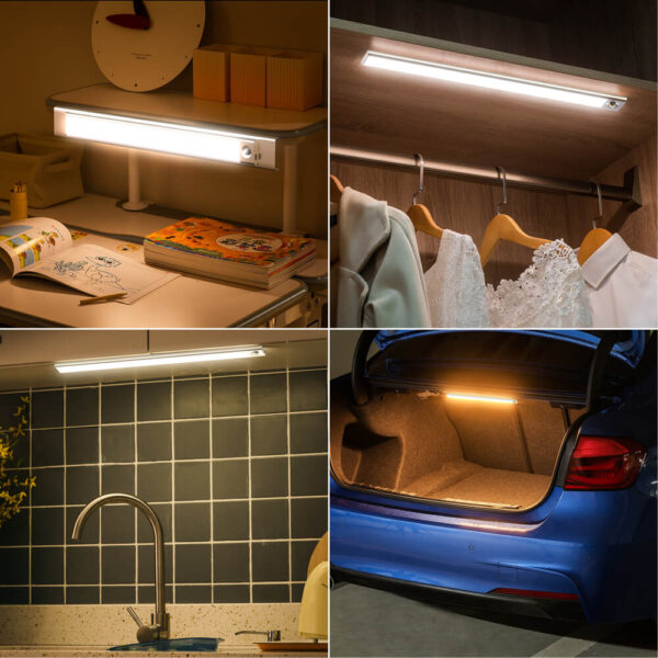 Wood Grain Ultra thin LED Motion Sensor Under Cabinet Lights Type C USB Charging Night Lamp 5