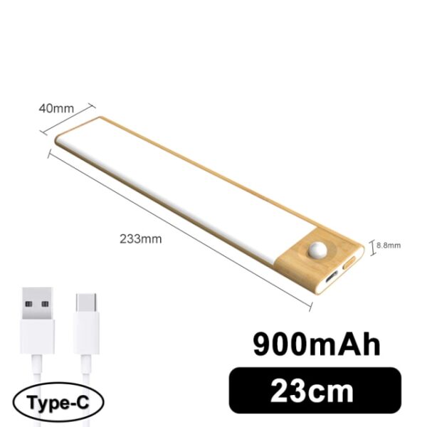 Wood Grain Ultra thin LED Motion Sensor Under Cabinet Lights Type C USB Charging Night