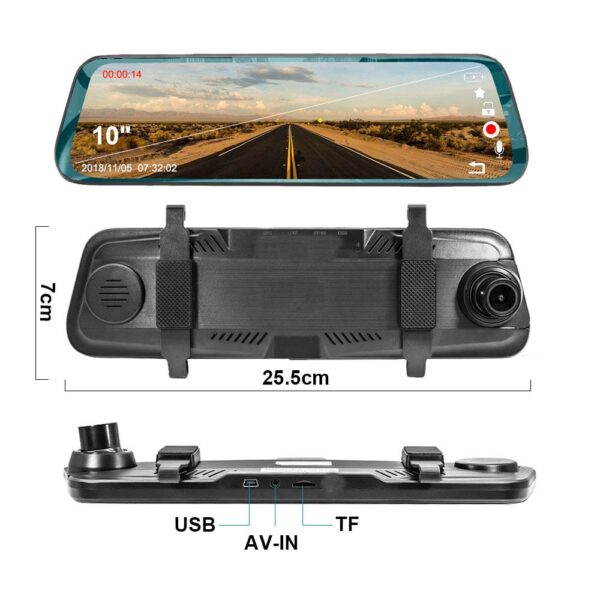 Zimtop tosaigh agus cúl dé 1080P 10inch meán sruthú dé-lionsa dash cam recorder carr ceamara 5