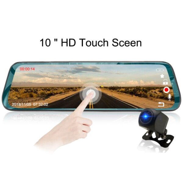 Zimtop tosaigh agus cúl dé 1080P 10inch meán sruthú carr dé-lionsa dash cam recorder