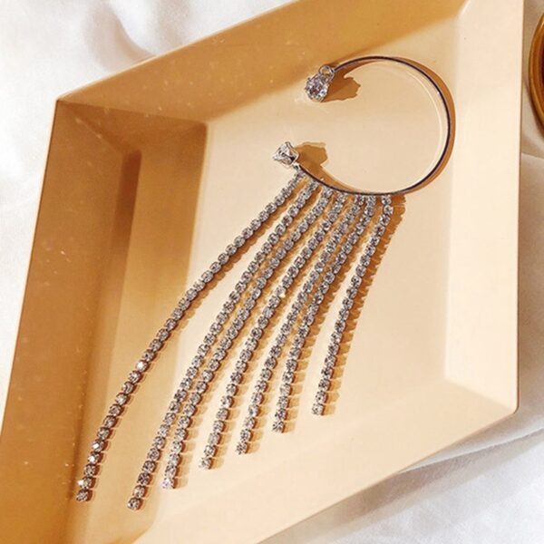 1Pc Fashion Crystal Tassel Ear Pendant Ear Cuff Earrings No E Hlabiloeng Rhinestone Clip On Masale 3